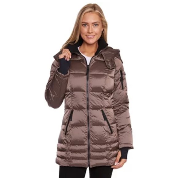 New HALITECH Down Filled Quilted Taupe Hooded Jacket XXL - Picture 2 of 15